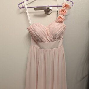 Azazie Size A0 Pink Asymmetrical Floral Bridesmaids Dress